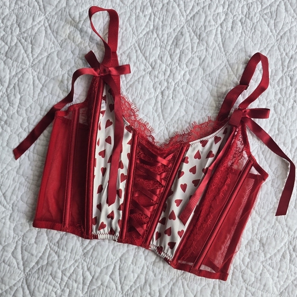 Victoria's Secret Dream Angels Heart Print Unlined Lace Up Corset Bra Top - Picture 1 of 10